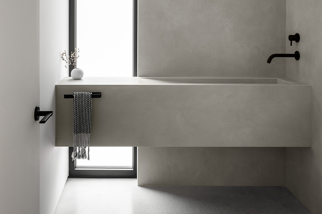 Interior of bathroom sink and counter top.