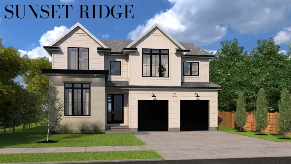 Exterior rendering of Sunset Ridge house model.