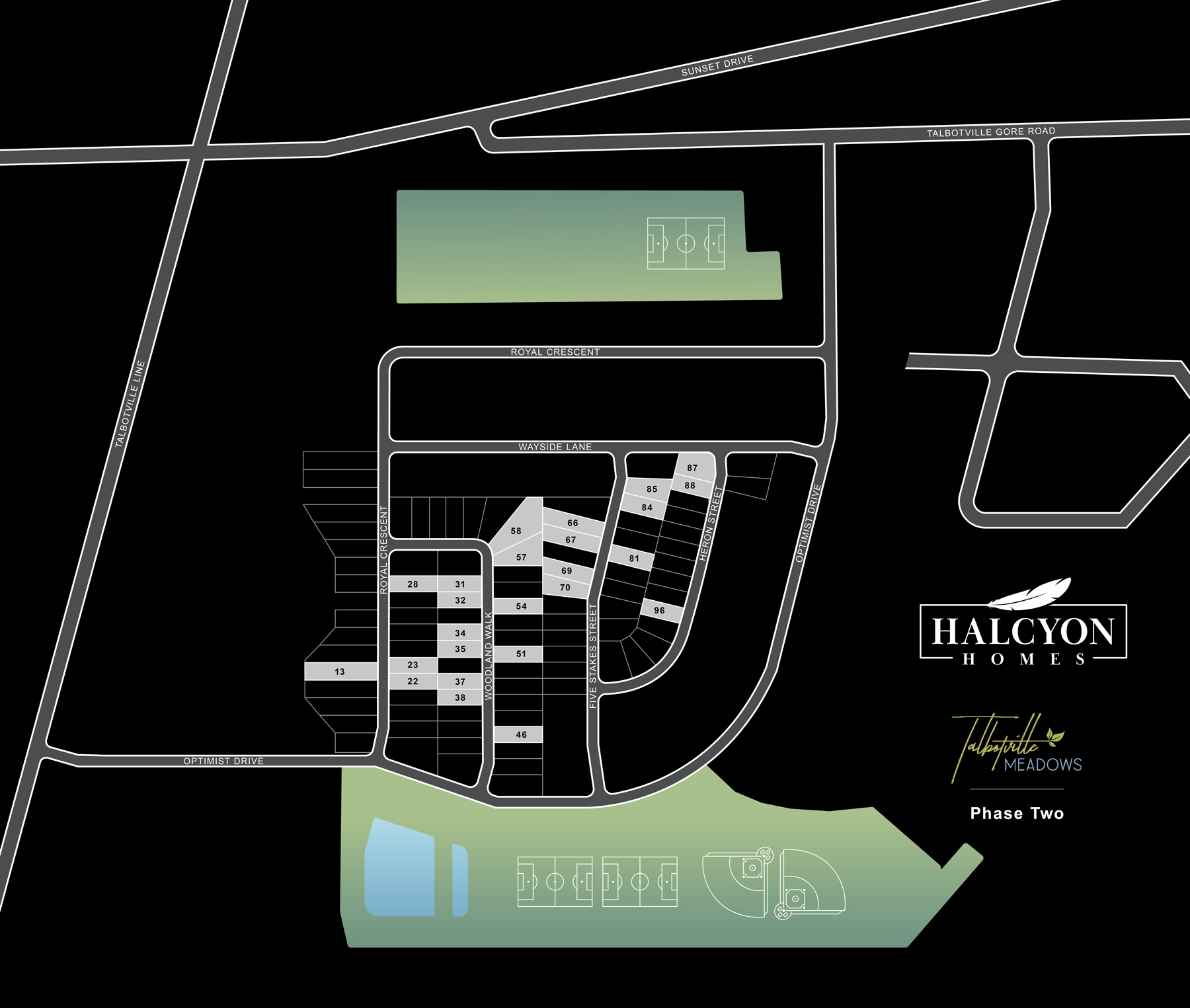 Site plan of Talbotville Meadows showing Phase 2 lot locations.